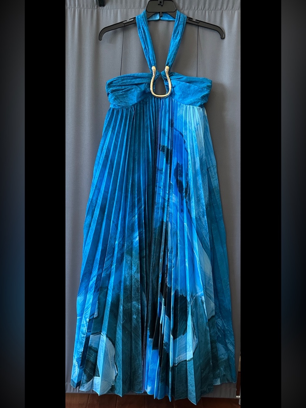 Acler Blue Teal Pleated Halter Maxi Dress - Picture 5 of 13